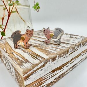 Vintage Cat Sterling Silver Earrings Made In Mexico